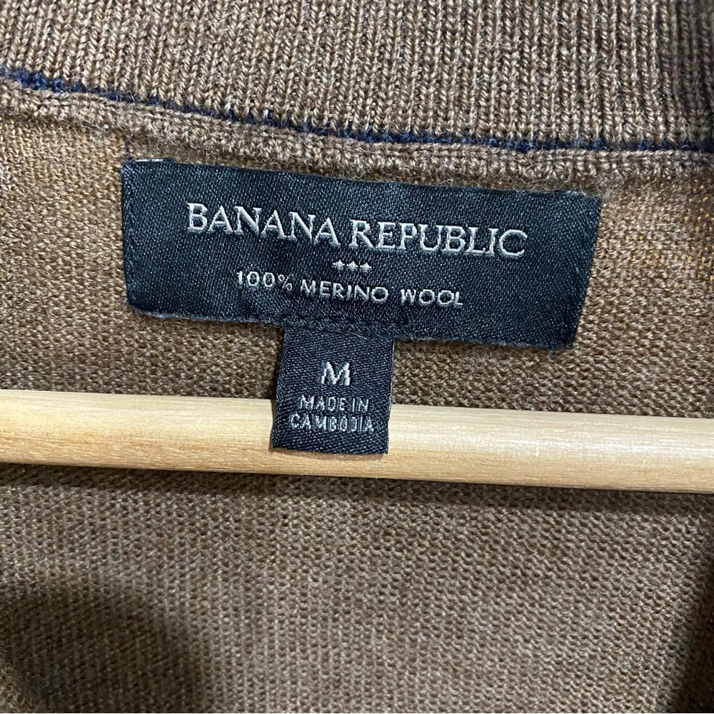 Banana Republic Merino Wool Quarter-Zip Sweater Brown Medium - Picture 4 of 5